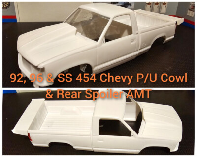 Resin Cowl Hood & Rear Spoiler Combo for '92, '96 & 454 SS Chevy P/U AMT 1/25.