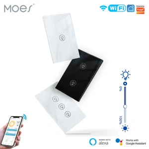 MOES 1/2/3Gang WiFi Smart Light Dimmer Switch Glass Touch Panel Alexa Google App
