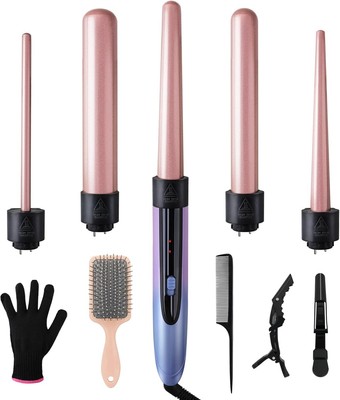 Curling Iron Hair Curler with 5 Interchangeable Barrel Curlings Wand Set