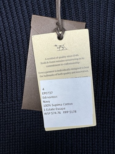 RODD & GUNN Edmonton Navy Blue Cotton Knit Sweater - Men's M - NEW *Flawed - Picture 6 of 12