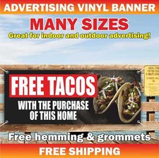 FREE TACOS Advertising Banner Vinyl Mesh Sign Mexican Food Gift Welcome Burritos
