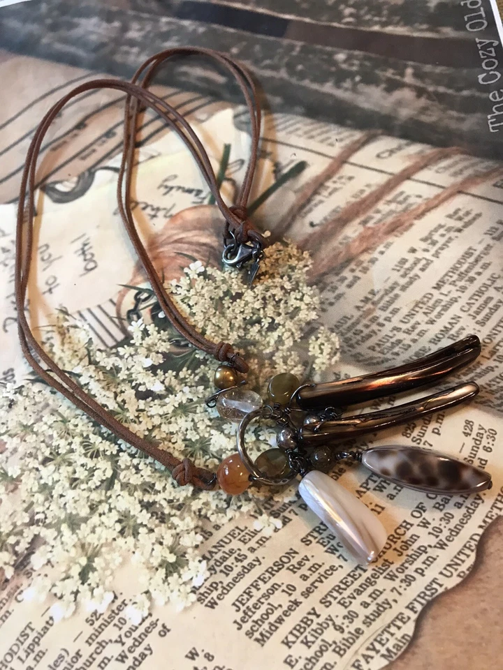 Collar Silpada Plata .925 Cuero Concha Citrino Cornalina Jade Perla N1495 Foto 4 de 4