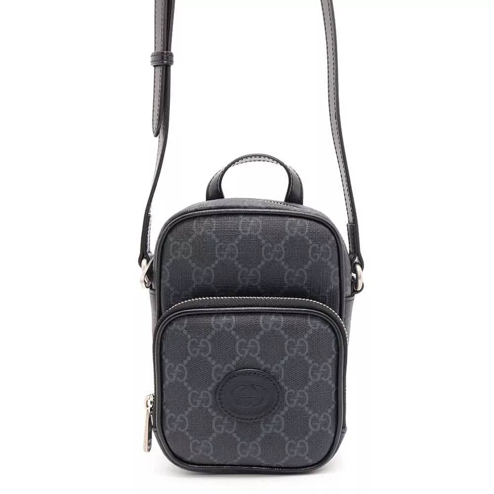 Sac à bandoulière Gucci Interlocking G GG Supreme toile cuir 672952 noir