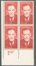 US T. S. Eliot 22c Stamp Zip Block of 4 Scott #2239