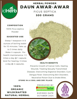 50-500 gr POWDER DAUN AWAR AWAR FICUS SEPTICA ORGANIC NATURAL HERBAL HERBS