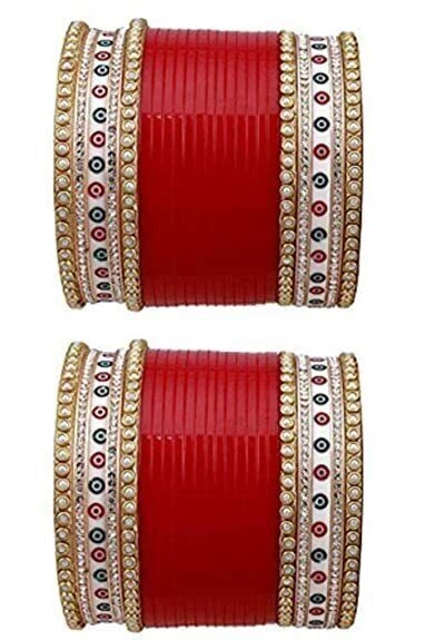 Punjabi Red And Golden Bridal Chura Set for Wedding Ceremony