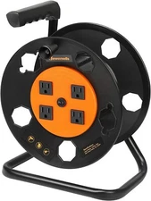 DEWENWILS Extension Cord Storage Reel Heavy Duty Open Cord Reel with 4 Outlets