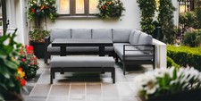 MeXo Gartenmöbel Aluminum Essgruppe Lounge Sitzgruppe Gartenset Ecksofa Schwarz