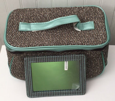 2 Pcs Estee Lauder Brown Tweed with Green Train Cosmetic Make Up Bag Case Mirror