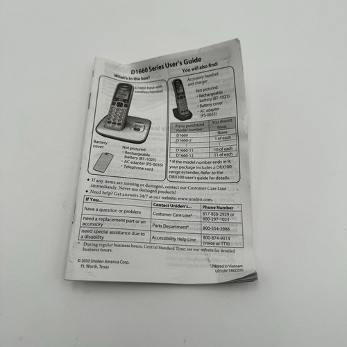 Uniden D1660 Caller ID/Call Waiting DECT 6.0 Cordless Handset Telephone 2 Phones - Picture 8 of 9