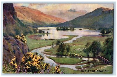 c1910 Rydal Water Ambleside Station Furness Railway Tuck Art Postcard