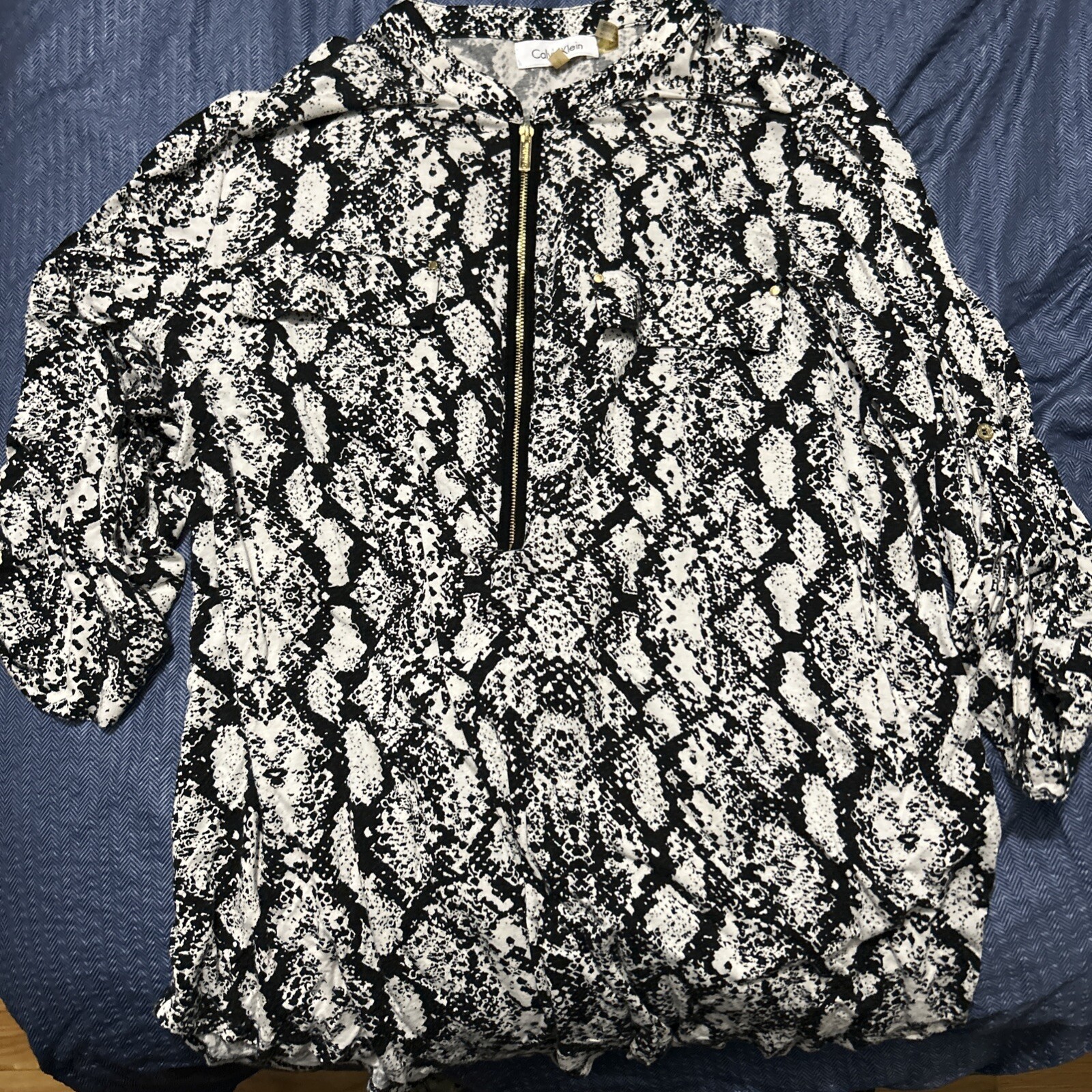 Calvin Klein Women's Python-Print Zip-Front Top W… - image 1