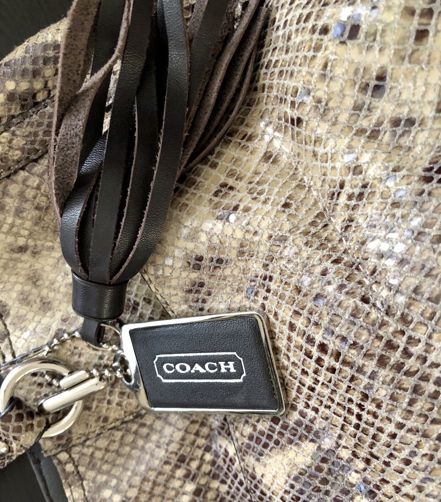 COACH Park Python Leather Print Convertible Handb… - image 5