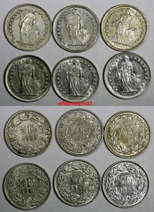 Switzerland-Silver-LOT-OF-6-COINS-1950-1960-1-2-Franc-KM-23