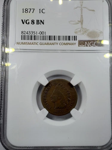 1877 Indian Head Cent NGC graded VG8