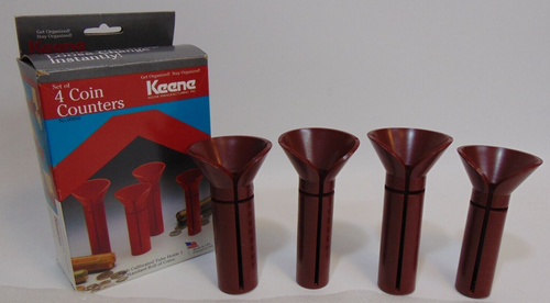 Coin Counters Tubes Vintage Keene Change Set CALIBRATED Standard Roll Red Manual