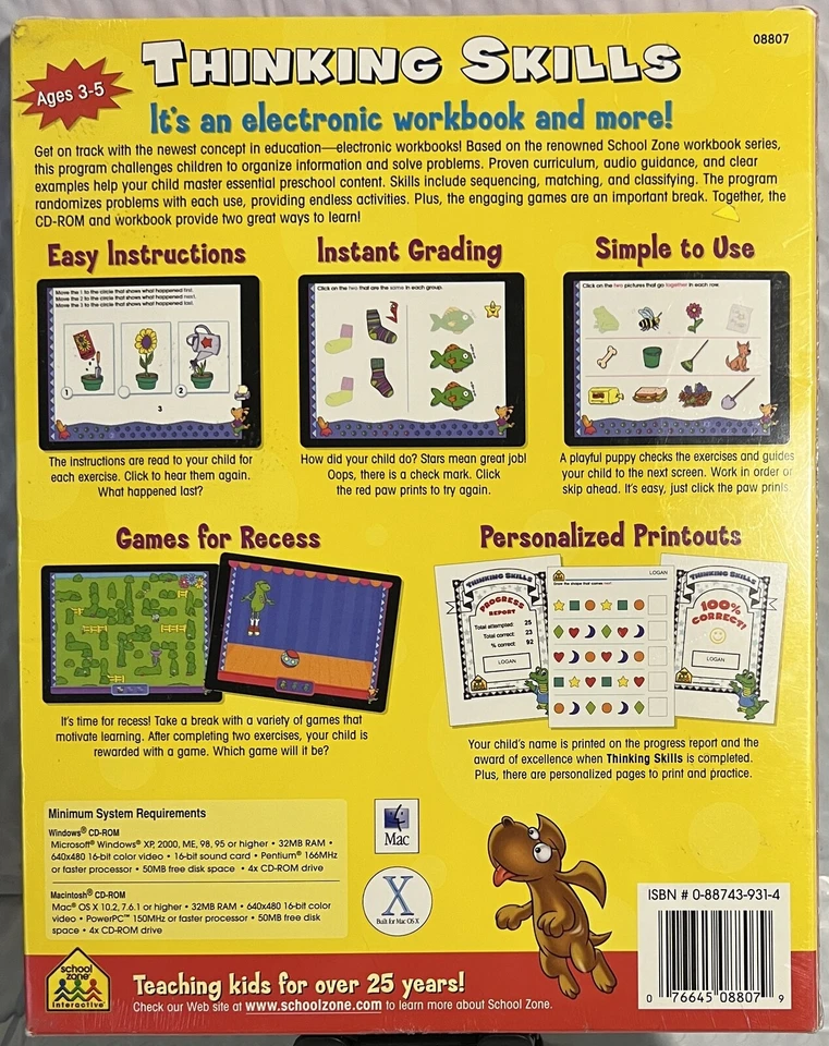 Thinking Skills Ages 3-5 (Mac & Win, CD-ROM, Work Book, 076645088079) Preschool - Image 2 of 3