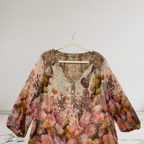 Anthropologie Figueroa & Flower Top Women’s 1X Sheer Floral Boho Summer - Picture 5 of 22