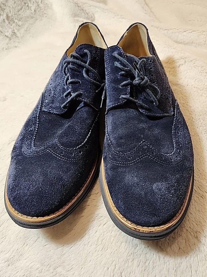Zapatos con cordones Bugatchi para hombre Oxford azul gamuza punta de ala brogue punta redonda talla 12 Foto 3 de 4