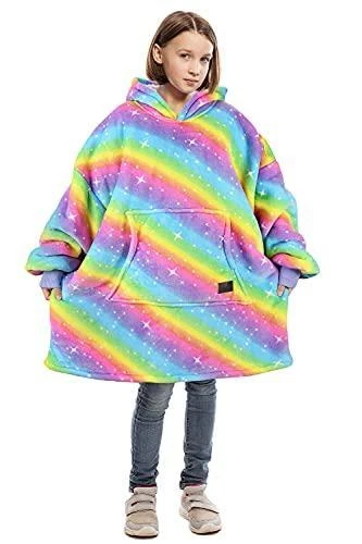 Catalonia Rainbow Blanket Hoodie for Kids Oversized Wearable Sherpa Sweatshirt