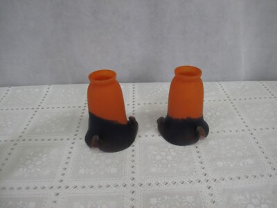 Pair of Hand Blown Glass Tulip Shades Orange/navy  