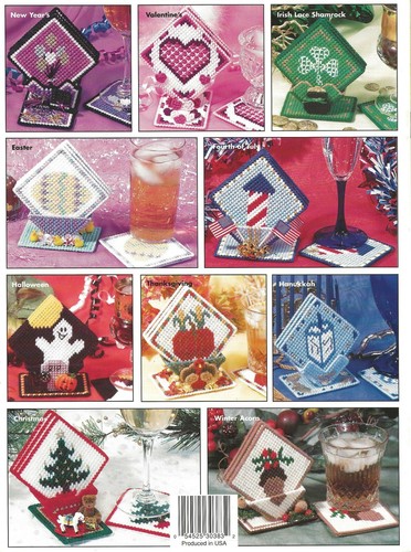 Holiday Pedestal Coaster ~ Plastic Canvas Ghost Heart Shamrock Acorn Firecracker - Picture 2 of 2