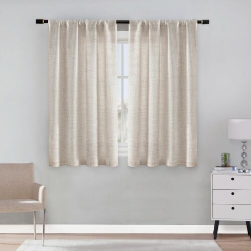 2 Panels Rustic Semi Sheer Linen Textured Window Drapes Living Room Boho Decor - Picture 15 of 41