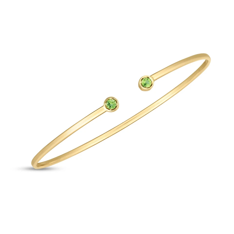 Brazalete/pulseras de peridoto con puño abierto de oro amarillo de 14k 7" 3,2 gramos 2 mm