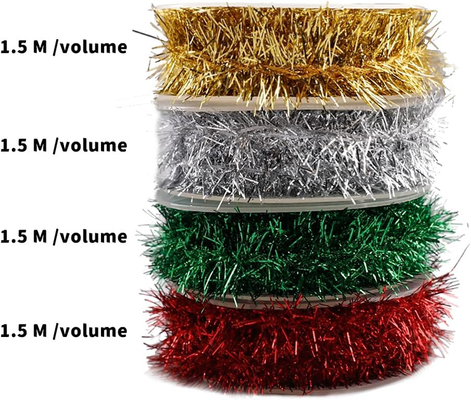 4 Rolls Tinsel Wire Garland, 4 Colors 1.5 M Mini Tinsel Garland