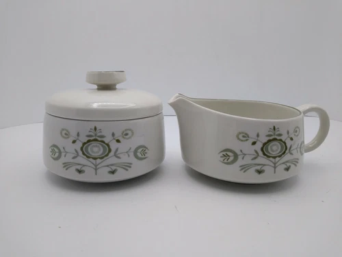 Vintage Franciscan Discovery China Green Heritage Creamer & Sugar Bowl with Lid