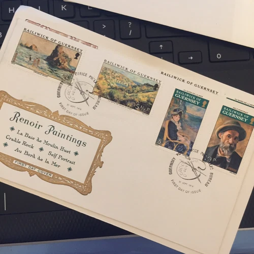 GB Guernsey Stamps Mercury 1974 First Day Cover Renoir Paintings 1974