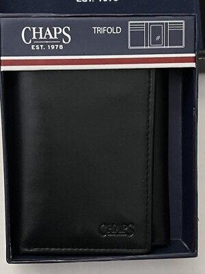 Chaps Men s Black Trifold Genuine Leather Wallet ~ New in Gift Box