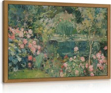 CAZLOUC Vintage Floral Wall Art, Rose Garden Pond 16"L x 12"W RoseGarden Framed