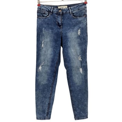 Matalan Damen Jeans Blau Used-Look Destroyed Stretch Gr. EU 38