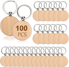 100 PCS Unfinished Wooden Keychain Blanks for Engraving, Wood Engraving Blanks K