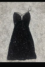 Sherri Hill Black Sequin V-Neck Spaghetti Strap Mini Dress Women’s Size 0