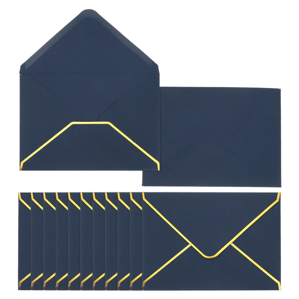 Enveloppe A7 pour 120, 5x7 bords ronds avec bordure dorée, bleu foncé - Photo 1/4