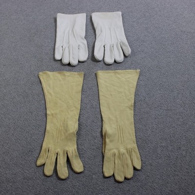 Vintage Lauer Gloves Women One Size White Yellow Nylon Lot X 2 Evening Cosplay