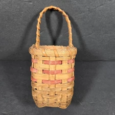 Vintage Handwoven Mini Basket Signed Cristin 1978 Rustic Country Primitive Decor