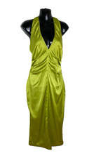 Pretty Little Thing Green Satin Maxi Dress Halter Neck Women's UK Size 6