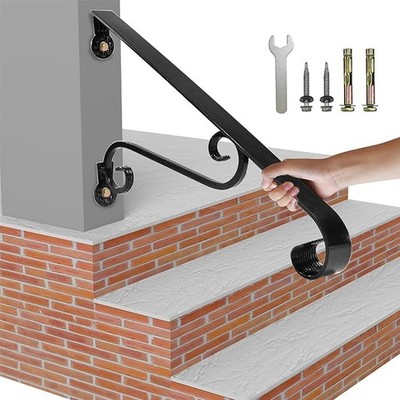 Durable Matte Black Wrought Iron Handrails for Outdoor Steps 1-2 Step Access