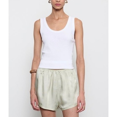 ENZA COSTA Supima Baby Rib Tank Top Women Medium White Casual Cotton Scoop Neck