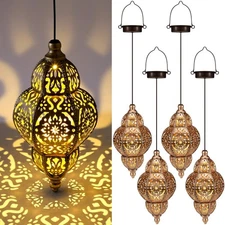 4 Pcs Hanging Solar Lights Moroccan Outdoor Decor Solar Lantern Waterproof Me...