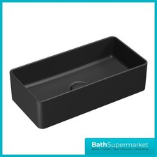 Matt Black Rectangular Countertop Ceramic Basin Modern Slimline 465mm