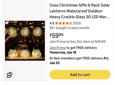 Christmas Gifts 6 Pack Solar Lanterns Waterproof Outdoor Heavy Crackle Glass ...