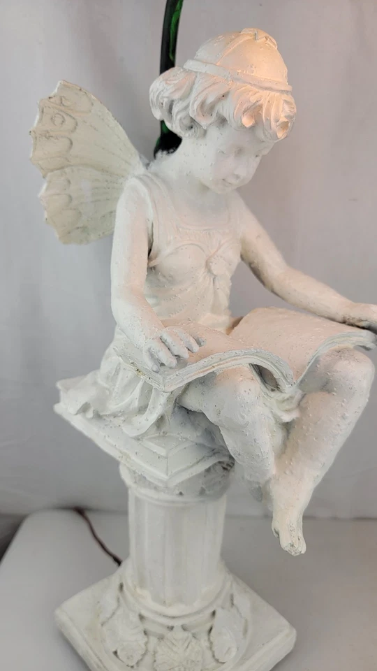 Lámpara de mesa de cristal de tulipán/lirio 21" niña hada encantada leyendo un libro debajo  Foto 4 de 4