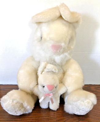 Goffa International White Rabbit with Baby Bunny Plush 12'' Tall Sitting