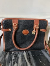 Dooney and Bourke Womens Black Brown Pebble Leather Purse Handbag Satchel