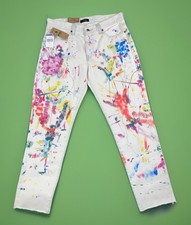 NWT Polo Ralph Lauren Women's Ivory Avery Boyfriend Paint Splatter Jeans 27x27