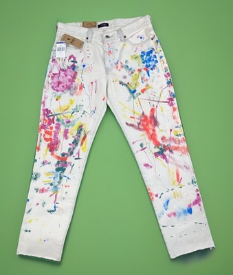 NWT Polo Ralph Lauren Women's Ivory Avery Boyfriend Paint Splatter Jeans 27x27